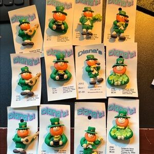 Clay Leprechaun pins-set of 12 assorted